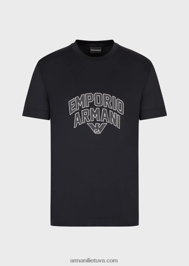 vyrų tamsiai mėlyna Armani Tencel-blend džersio marškinėliai su ryškiu logotipo siuvinėjimu 02482X1611