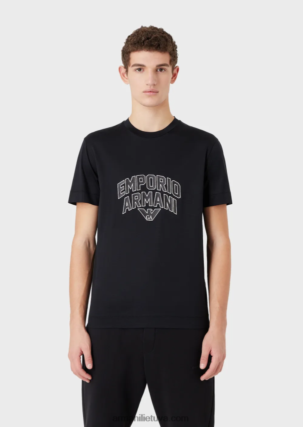 vyrų tamsiai mėlyna Armani Tencel-blend džersio marškinėliai su ryškiu logotipo siuvinėjimu 02482X1611