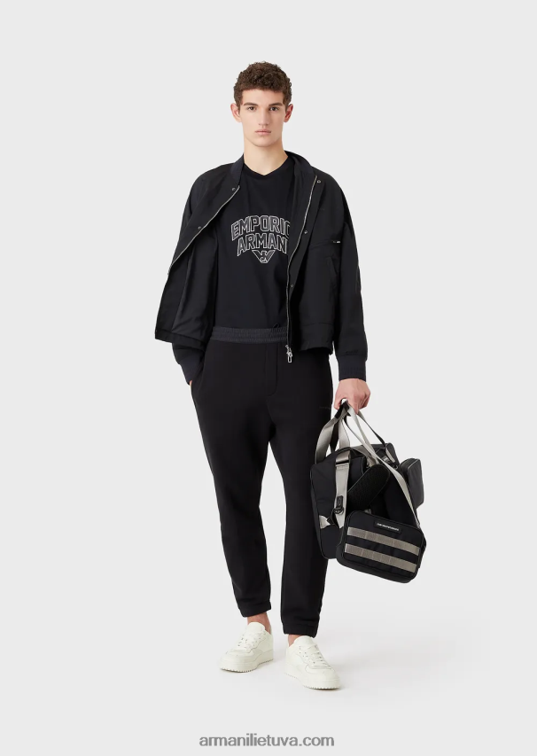 vyrų tamsiai mėlyna Armani Tencel-blend džersio marškinėliai su ryškiu logotipo siuvinėjimu 02482X1611