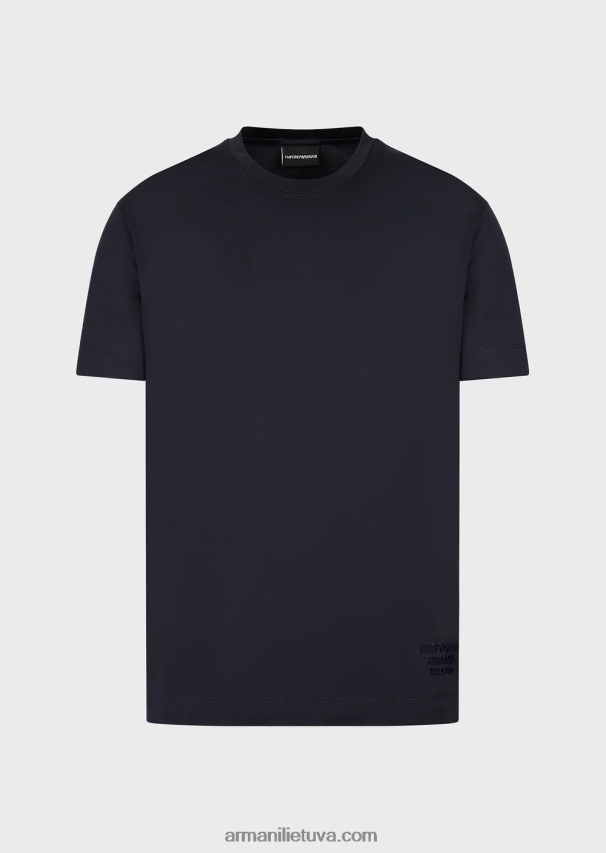 vyrų tamsiai mėlyna Armani Tencel-blend džersio marškinėliai su įspaustu 3D logotipu 02482X1643