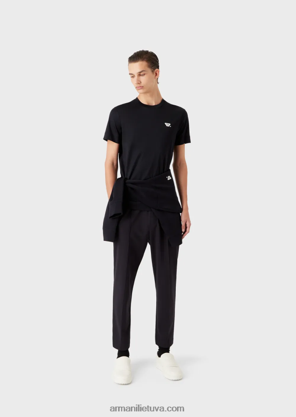 vyrų tamsiai mėlyna Armani Tencel-blend jersey marškinėliai su jaustukų pleistru 02482X1675