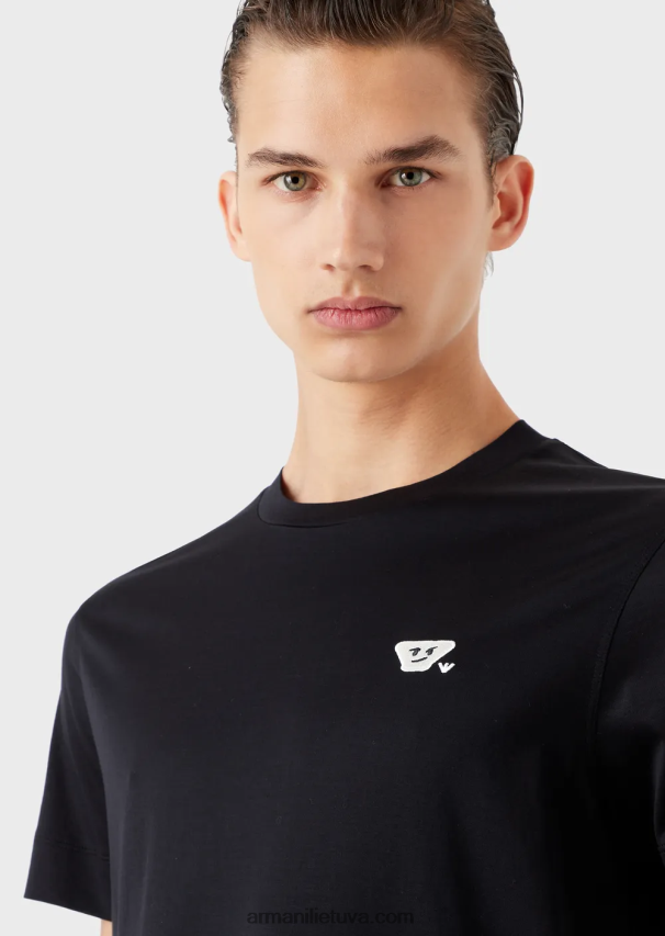 vyrų tamsiai mėlyna Armani Tencel-blend jersey marškinėliai su jaustukų pleistru 02482X1675