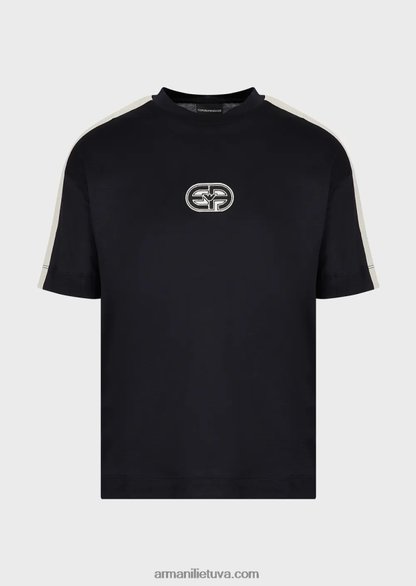 vyrų tamsiai mėlyna Armani Tencel-blend trikotažiniai marškinėliai su lopinėliu ir juostelėmis 02482X1688