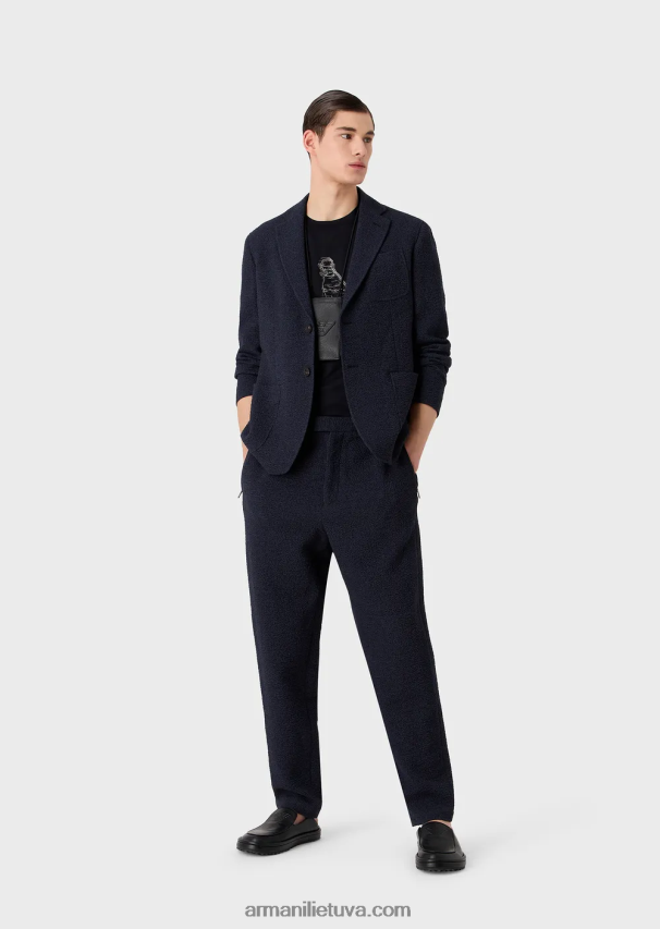 vyrų tamsiai mėlyna Armani Tencel mišinio džersio marškinėliai su silueto siuvinėjimu ir firminiu raštu 02482X1628