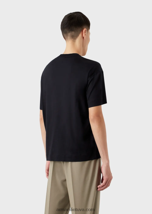 vyrų tamsiai mėlyna Armani Tencel mišinio džersio marškinėliai su viršutine dygsniuota firminio logotipo siuvinėjimu 02482X1653