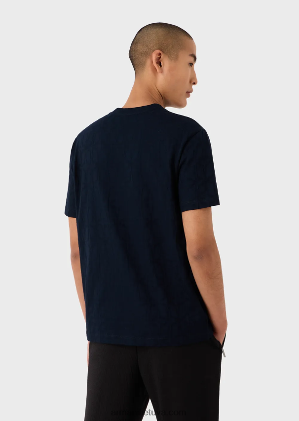 vyrų tamsiai mėlyna Armani V-kaklo marškinėliai su mikro armure 02482X1745