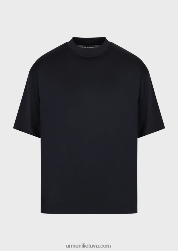 vyrų tamsiai mėlyna Armani laisvi marškinėliai iš tencel mišinio megztinio 02482X1665