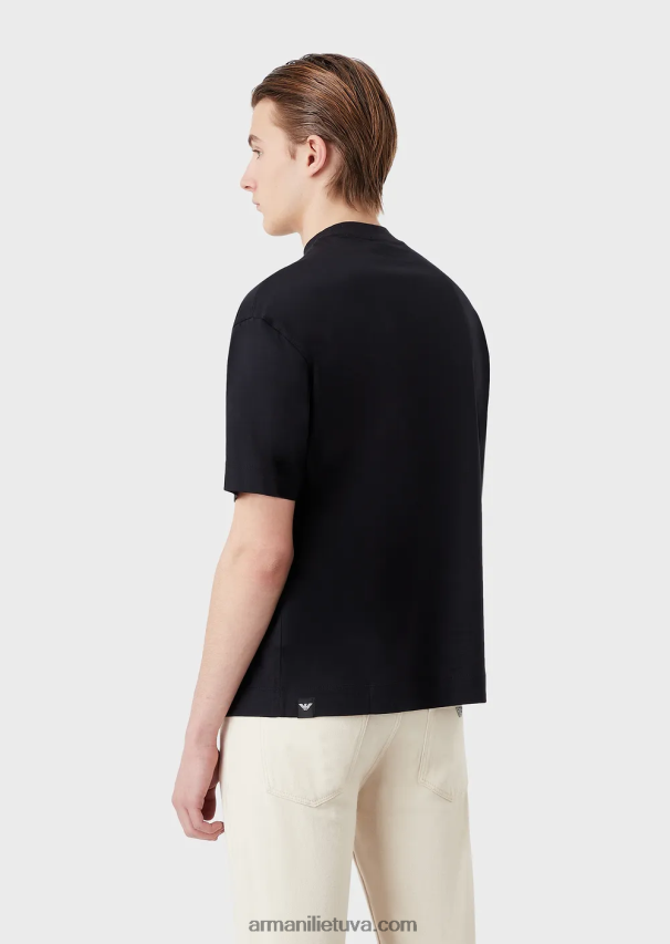 vyrų tamsiai mėlyna Armani laisvi marškinėliai iš tencel mišinio megztinio 02482X1665