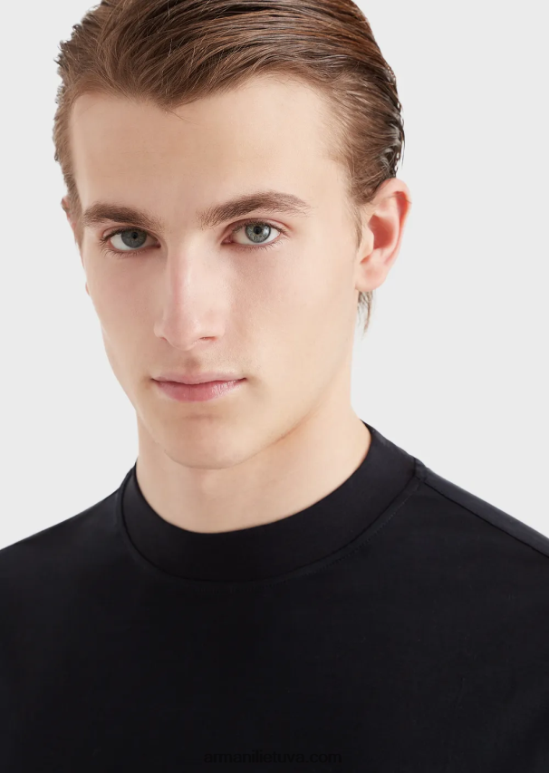 vyrų tamsiai mėlyna Armani laisvi marškinėliai iš tencel mišinio megztinio 02482X1665