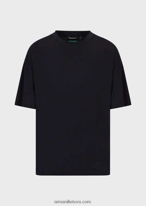 vyrų tamsiai mėlyna Armani marškinėliai iš eukalipto vilnos mišinio 02482X1673