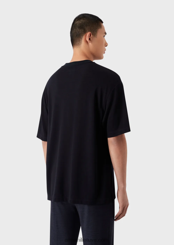 vyrų tamsiai mėlyna Armani marškinėliai iš eukalipto vilnos mišinio 02482X1673