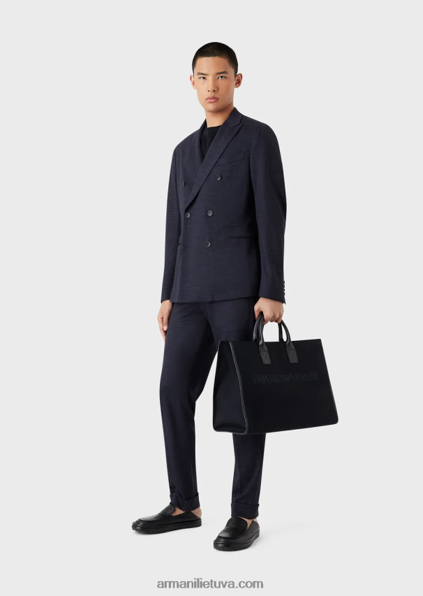 vyrų tamsiai mėlyna Armani marškinėliai iš eukalipto vilnos mišinio 02482X1673