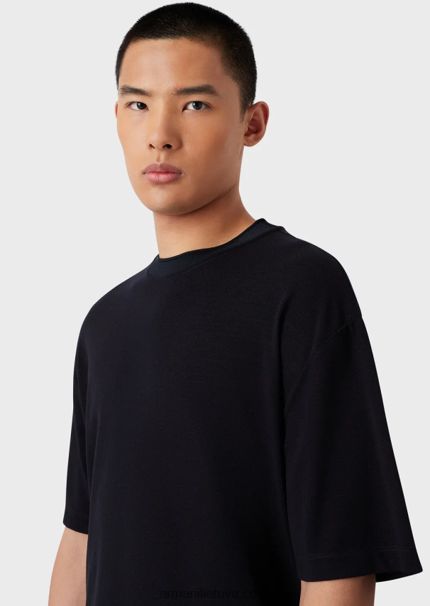 vyrų tamsiai mėlyna Armani marškinėliai iš eukalipto vilnos mišinio 02482X1673