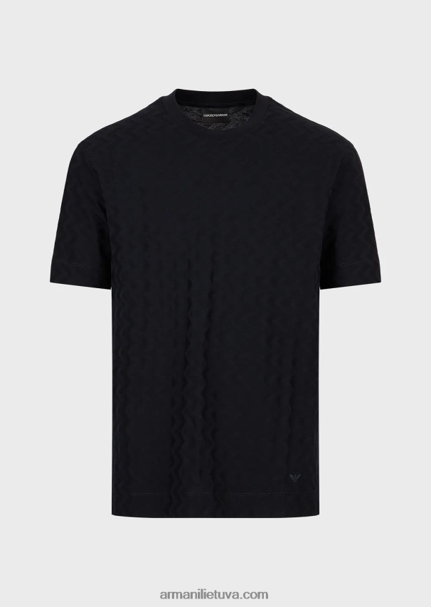 vyrų tamsiai mėlyna Armani marškinėliai su žakardo motyvais 02482X1690