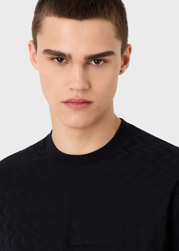 vyrų tamsiai mėlyna Armani marškinėliai su žakardo motyvais 02482X1690