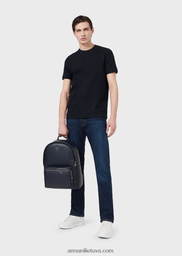 vyrų tamsiai mėlyna Armani marškinėliai su marškinėliais su žakardo ereliu 02482X1742