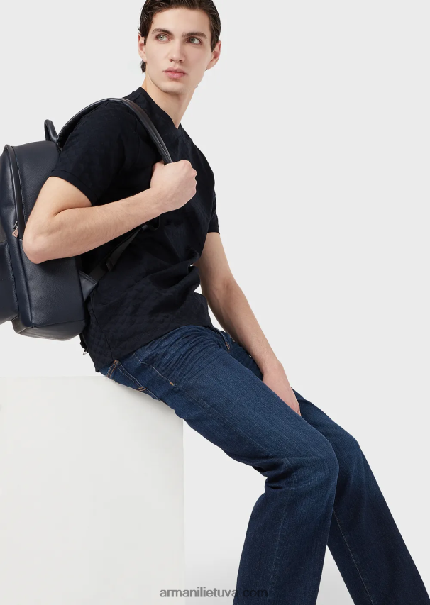 vyrų tamsiai mėlyna Armani marškinėliai su marškinėliais su žakardo ereliu 02482X1742