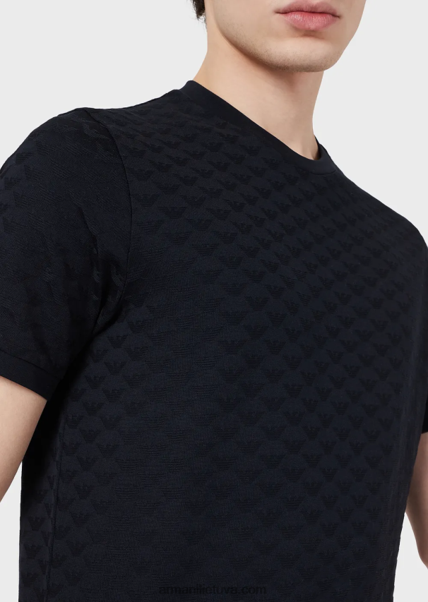 vyrų tamsiai mėlyna Armani marškinėliai su marškinėliais su žakardo ereliu 02482X1742