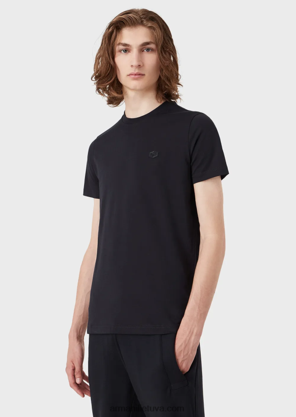 vyrų tamsiai mėlyna Armani marškinėliai supima su mikro erelio lopinėliu 02482X1732