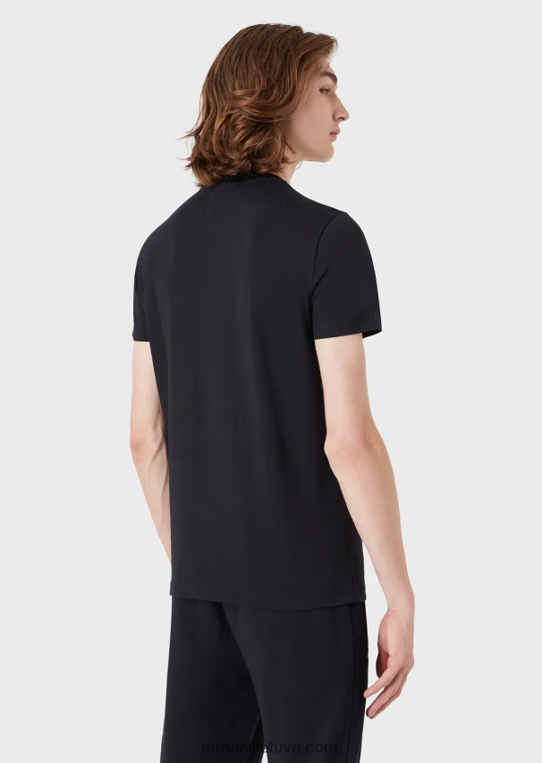 vyrų tamsiai mėlyna Armani marškinėliai supima su mikro erelio lopinėliu 02482X1732