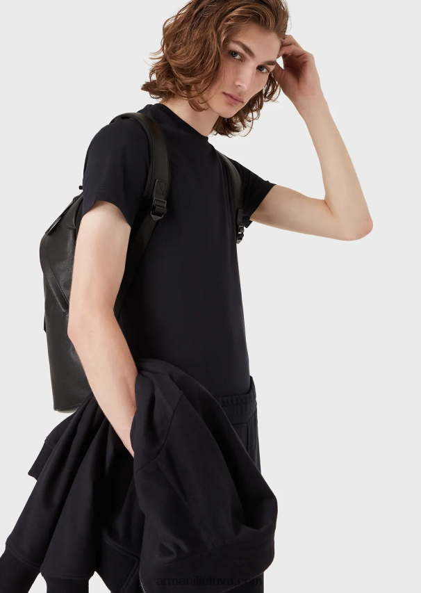 vyrų tamsiai mėlyna Armani marškinėliai supima su mikro erelio lopinėliu 02482X1732