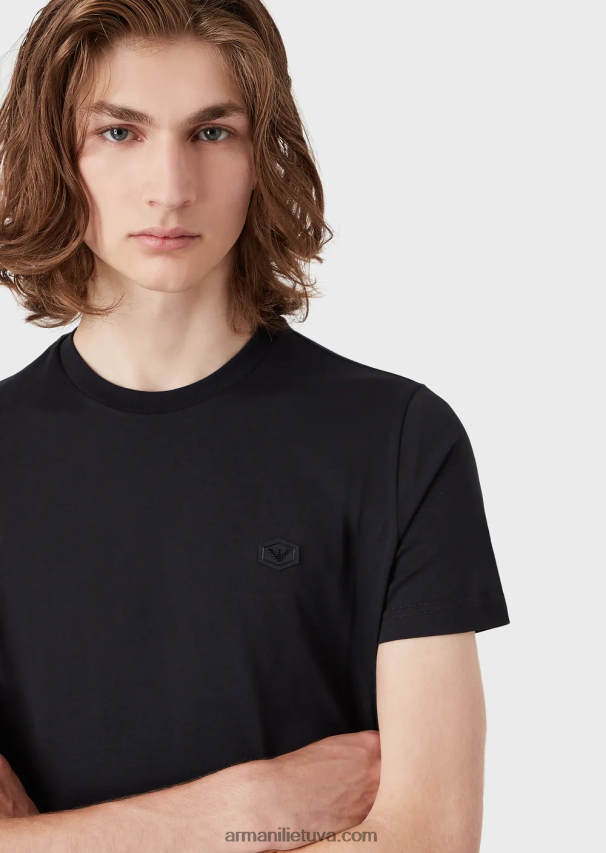 vyrų tamsiai mėlyna Armani marškinėliai supima su mikro erelio lopinėliu 02482X1732