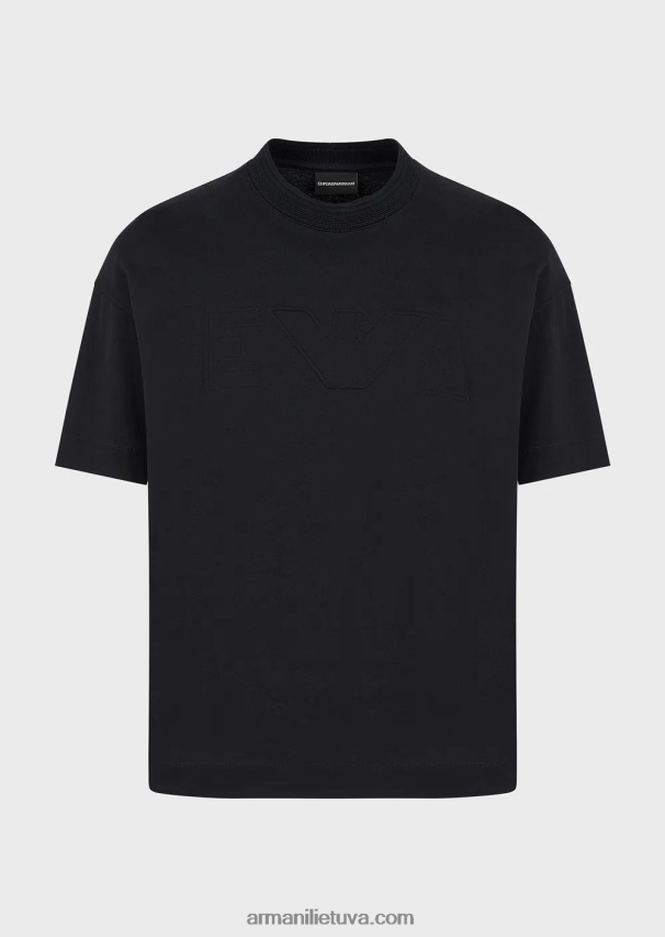 vyrų tamsiai mėlyna Armani sunkūs džersio marškinėliai su per dideliu reljefiniu logotipu 02482X1633