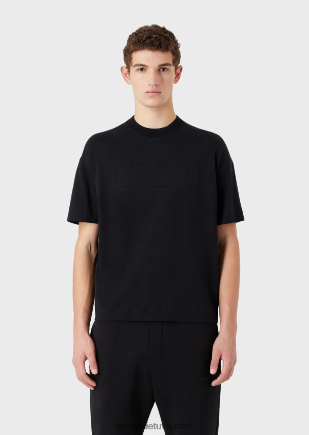 vyrų tamsiai mėlyna Armani sunkūs džersio marškinėliai su per dideliu reljefiniu logotipu 02482X1633