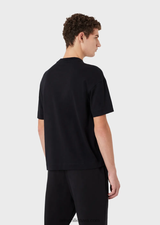 vyrų tamsiai mėlyna Armani sunkūs džersio marškinėliai su per dideliu reljefiniu logotipu 02482X1633