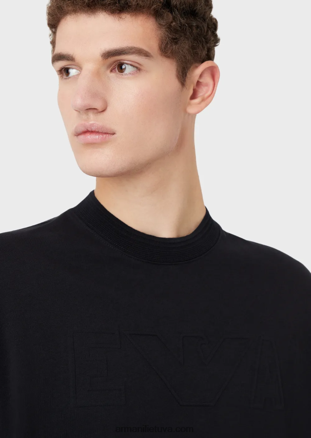 vyrų tamsiai mėlyna Armani sunkūs džersio marškinėliai su per dideliu reljefiniu logotipu 02482X1633