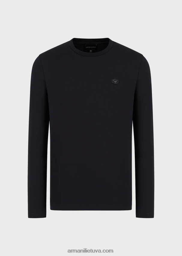 vyrų tamsiai mėlyna Armani tamprus supima džemperis su mikro logotipu 02482X1749