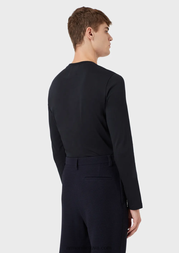 vyrų tamsiai mėlyna Armani tamprus supima džemperis su mikro logotipu 02482X1749