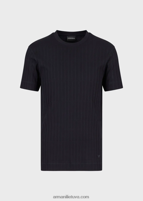 vyrų tamsiai mėlyna Armani trikotažiniai marškinėliai su briaunuotu žakardo motyvu 02482X1672