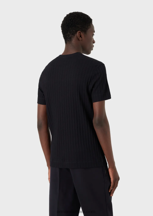 vyrų tamsiai mėlyna Armani trikotažiniai marškinėliai su briaunuotu žakardo motyvu 02482X1672