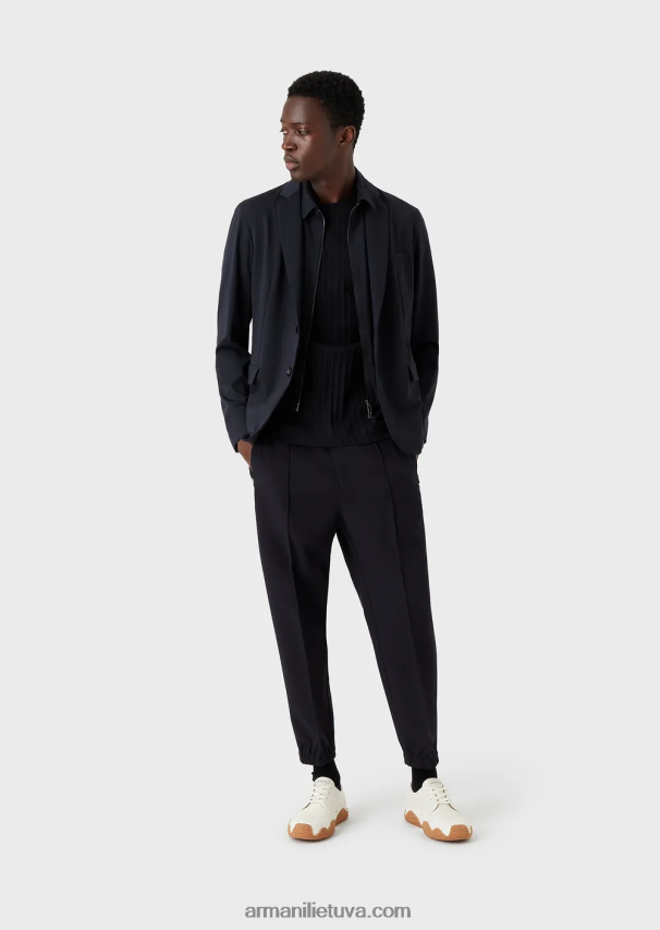 vyrų tamsiai mėlyna Armani trikotažiniai marškinėliai su briaunuotu žakardo motyvu 02482X1672