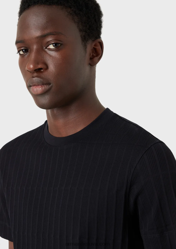 vyrų tamsiai mėlyna Armani trikotažiniai marškinėliai su briaunuotu žakardo motyvu 02482X1672