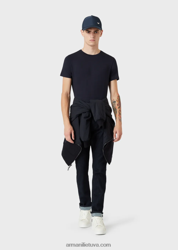 vyrų tamsiai mėlyna Armani viskozės trikotažo marškinėliai 02482X1733