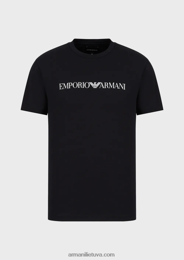 vyrų tamsiai mėlynas logotipas Armani Pima jersey marškinėliai su logotipu 02482X1712