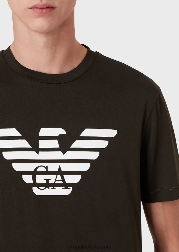 vyrų tamsiai mėlynas logotipas Armani Pima jersey marškinėliai su logotipu 02482X1712