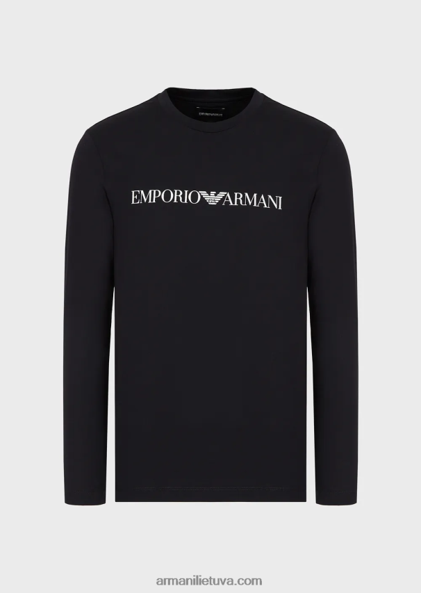 vyrų tamsiai mėlynas logotipas Armani Pima-jersey megztinis su logotipu 02482X1720