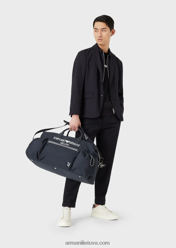 vyrų tamsiai mėlynas logotipas Armani Pima-jersey megztinis su logotipu 02482X1720