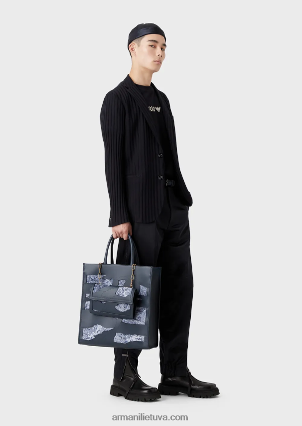 vyrų tamsiai mėlynasunkūs džersio marškinėliai su emporio armani siuvinėjimais kariniu šriftu 02482X1626