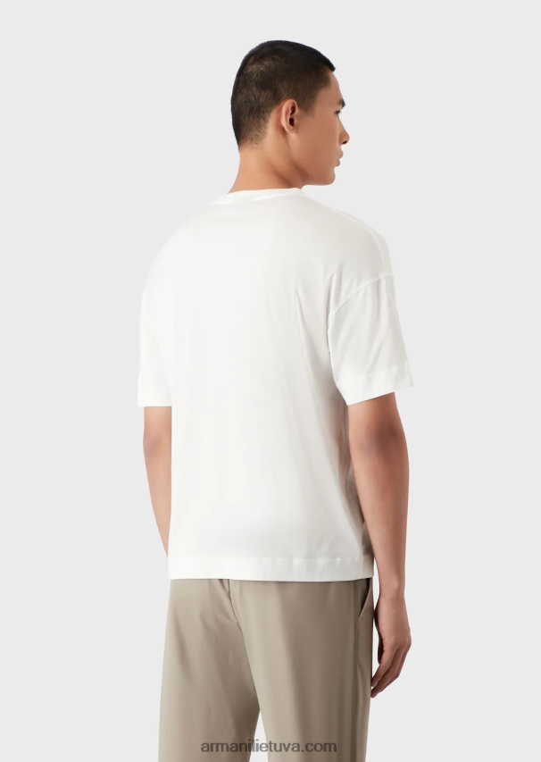 vyrų tamsiai pilka Armani Tencel mišinio džersio marškinėliai su viršutine dygsniuota firminio logotipo siuvinėjimu 02482X1652