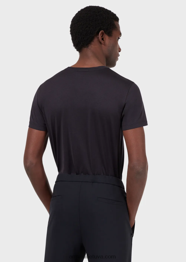 vyrų vidurnakčio mėlyna Armani šilko/medvilnės mišinio marškinėliai 02482X1737