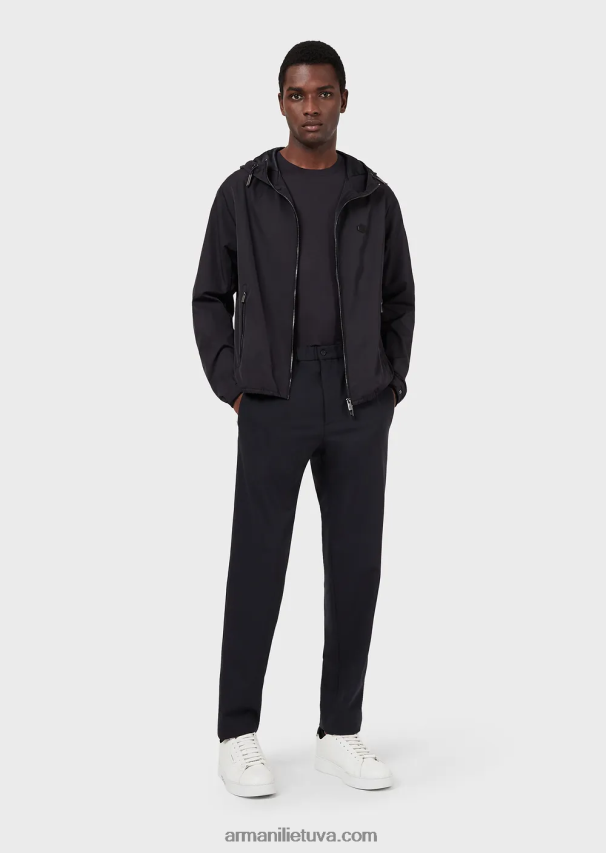 vyrų vidurnakčio mėlyna Armani šilko/medvilnės mišinio marškinėliai 02482X1737