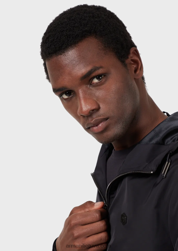 vyrų vidurnakčio mėlyna Armani šilko/medvilnės mišinio marškinėliai 02482X1737