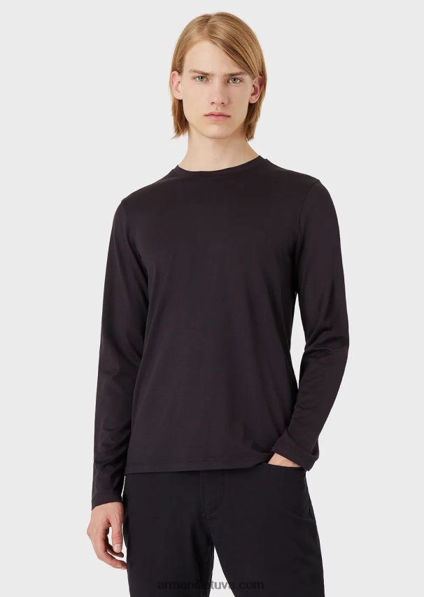 vyrų vidurnakčio mėlyna Armani šilko/medvilnės mišinio megztinis 02482X1739