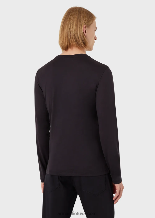 vyrų vidurnakčio mėlyna Armani šilko/medvilnės mišinio megztinis 02482X1739