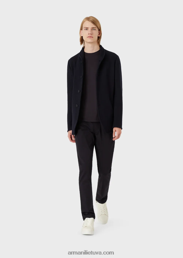 vyrų vidurnakčio mėlyna Armani šilko/medvilnės mišinio megztinis 02482X1739