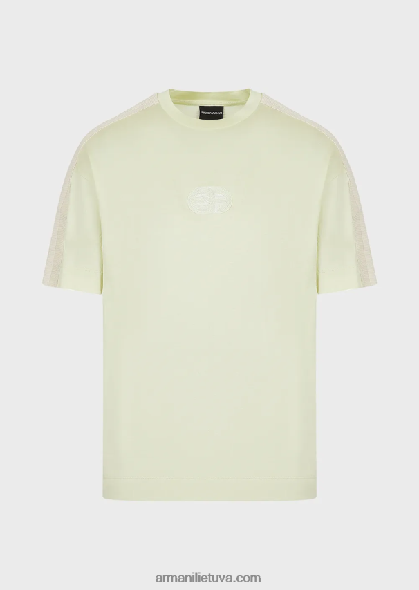 vyrų šviesiai žalia Armani Tencel-blend trikotažiniai marškinėliai su lopinėliu ir juostelėmis 02482X1687